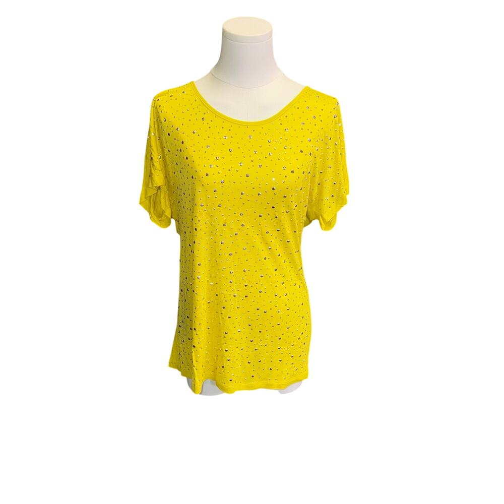INC International Concepts Yellow Rhinestone Studded Blouse Top L NWT Macy's
